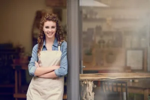 Secure business entry door with modern access control technology